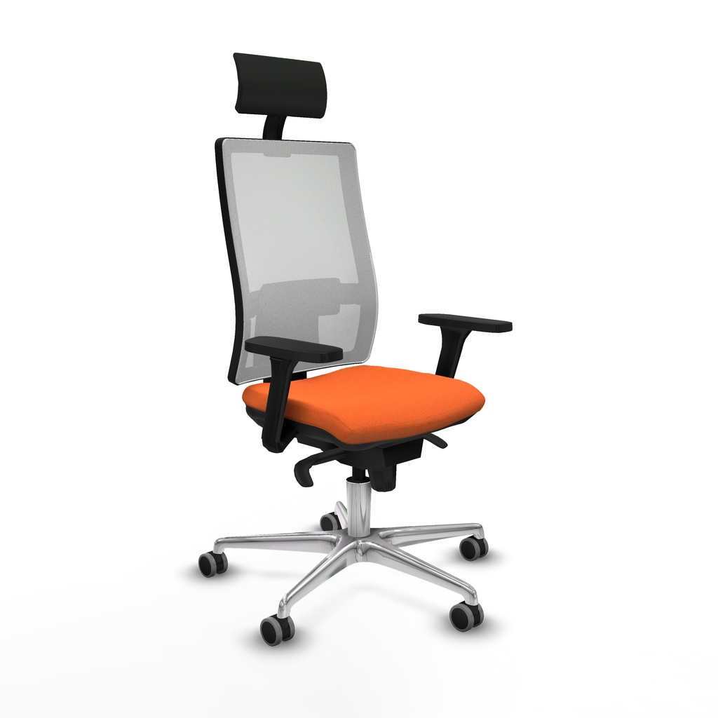 Horna sincro malla blanca bali naranja brazos 3D base aluminio cabecero fijo ruedas 65mm engomadas