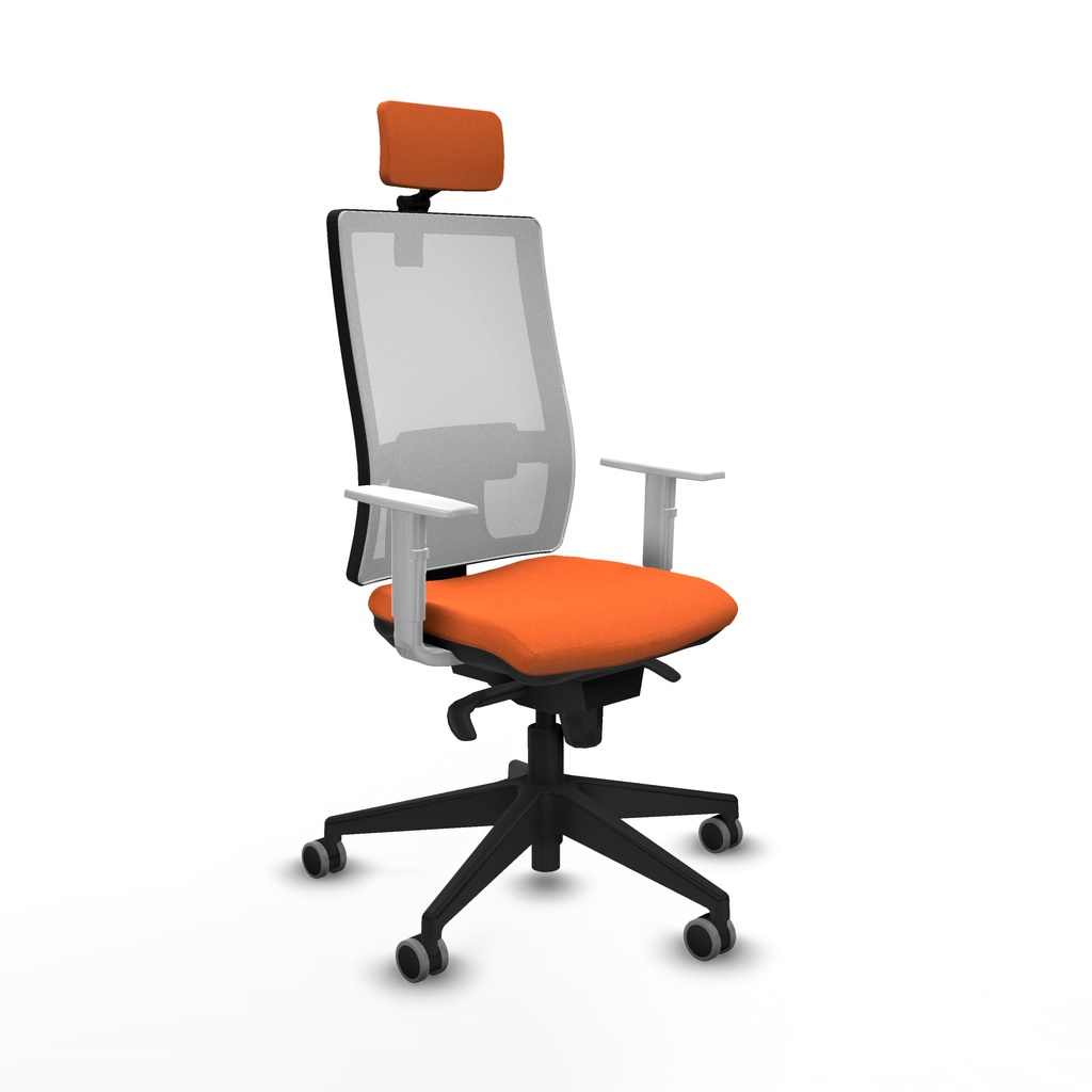 Horna sincro malla blanca bali naranja brazos blancos base piramidal cabecero 2D ruedas 65mm engomadas