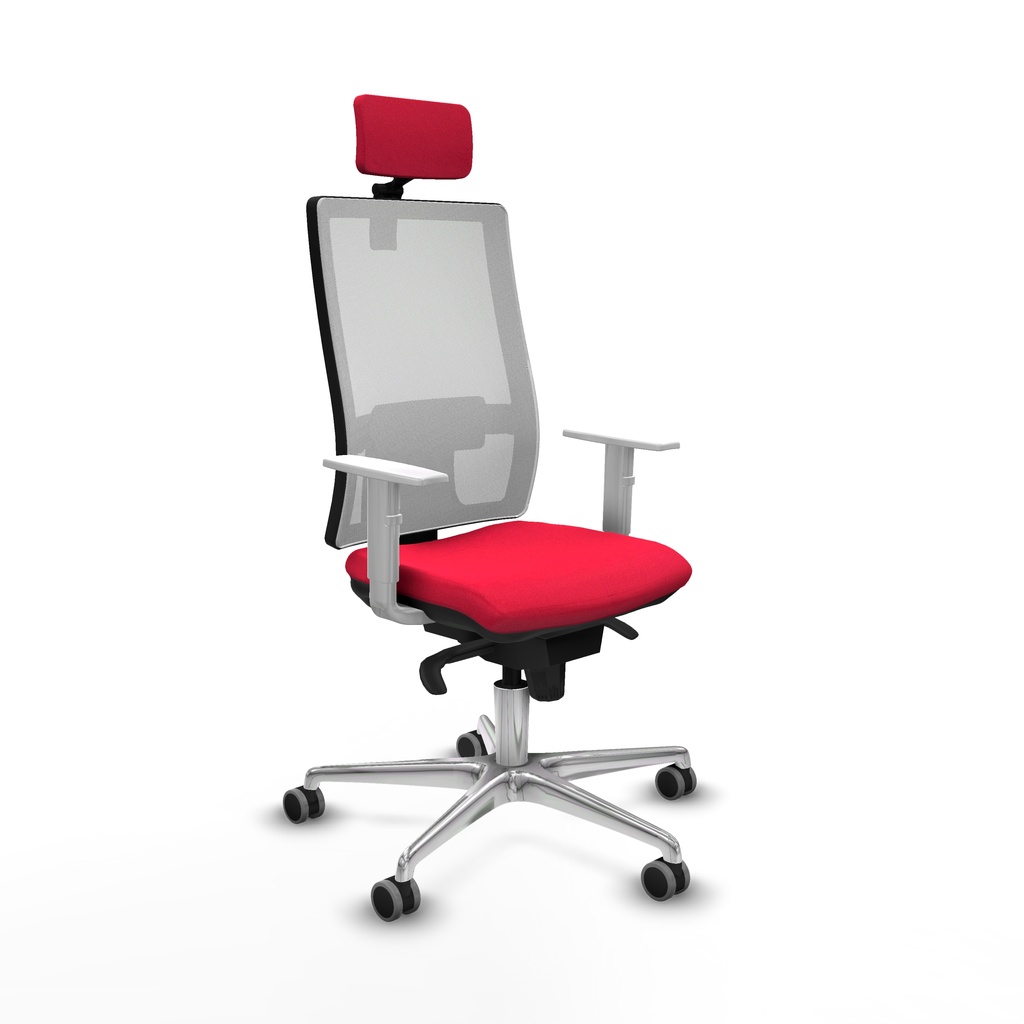 Horna sincro malla blanca bali rojo brazos blancos base aluminio cabecero 2D ruedas 65mm engomadas