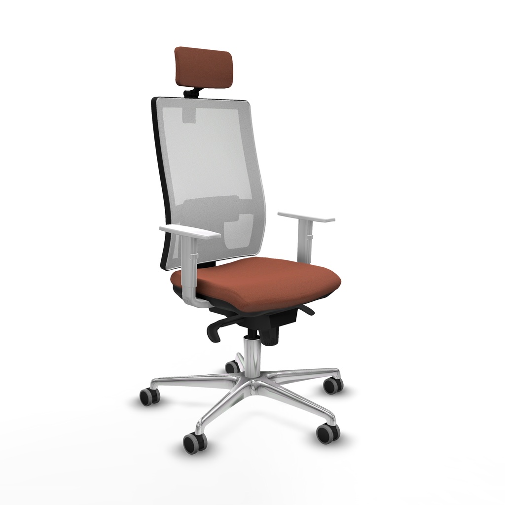 Horna sincro malla blanca bali marrón brazos blancos base aluminio cabecero 2D ruedas 65mm engomadas