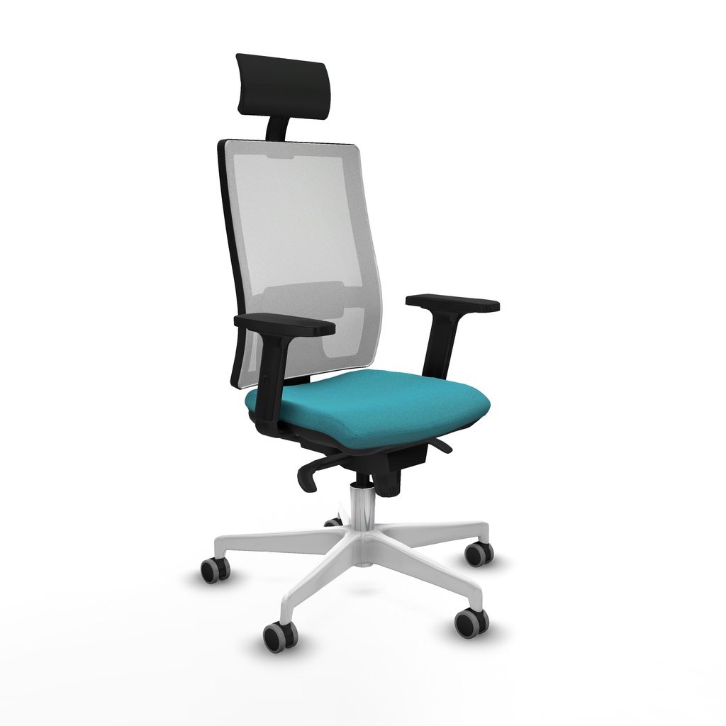 Horna sincro malla blanca bali turquesa brazos 2D base blanca cabecero fijo ruedas 65mm engomadas