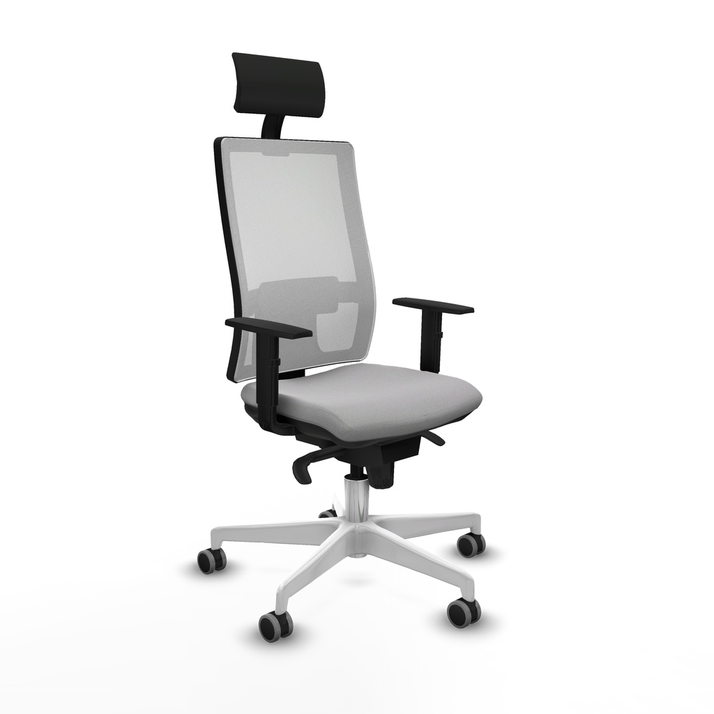 Horna sincro malla blanca bali gris claro brazos 1D base blanca cabecero fijo ruedas 65mm engomadas