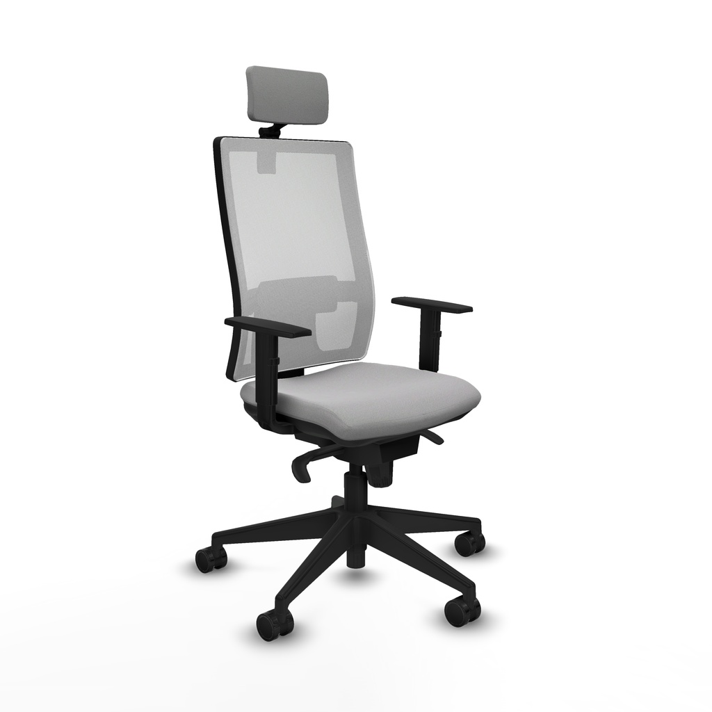 Horna sincro malla blanca bali gris claro brazos 1D base piramidal cabecero 2D ruedas 65mm nailon