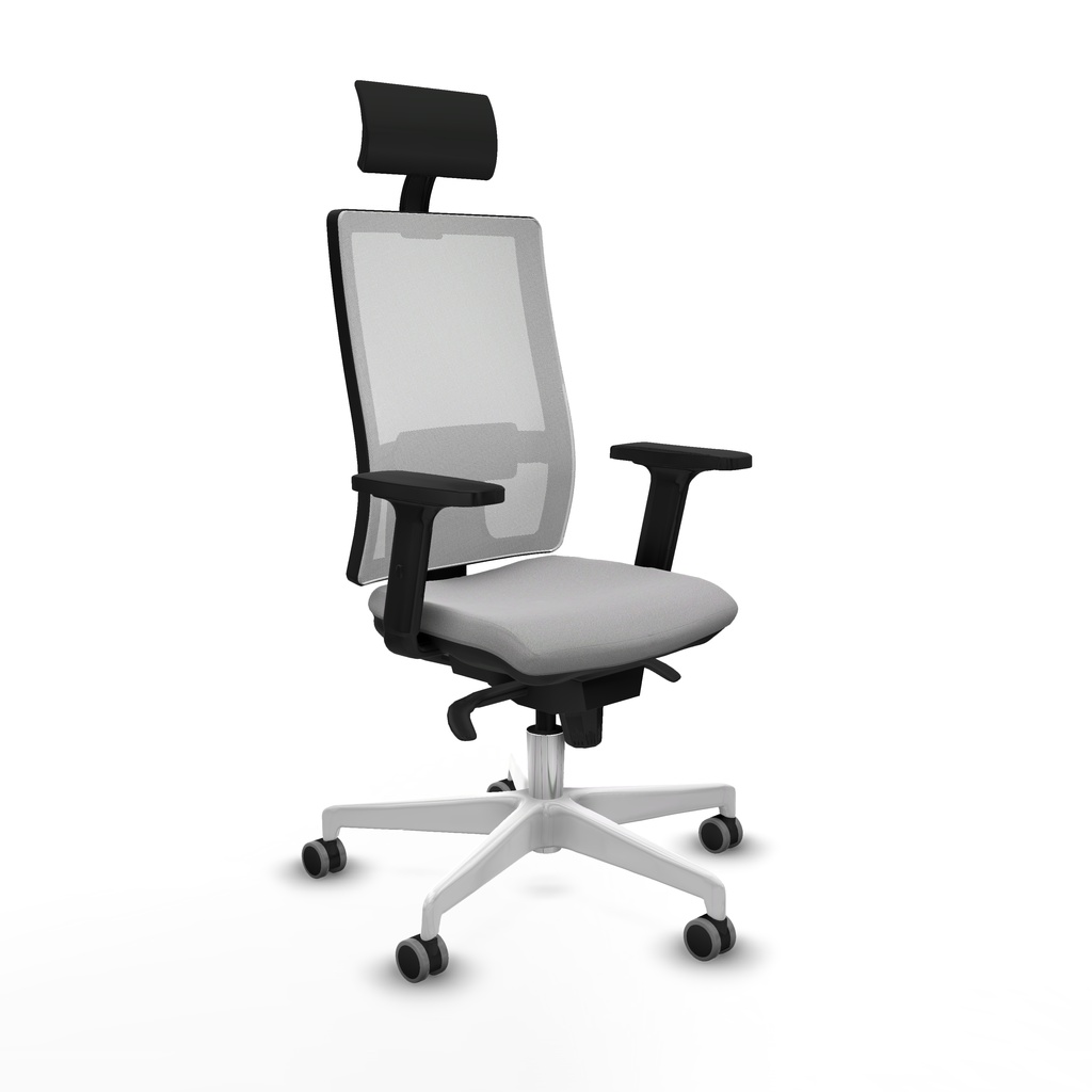 Horna sincro malla blanca bali gris claro brazos 2D base blanca cabecero fijo ruedas 65mm engomadas