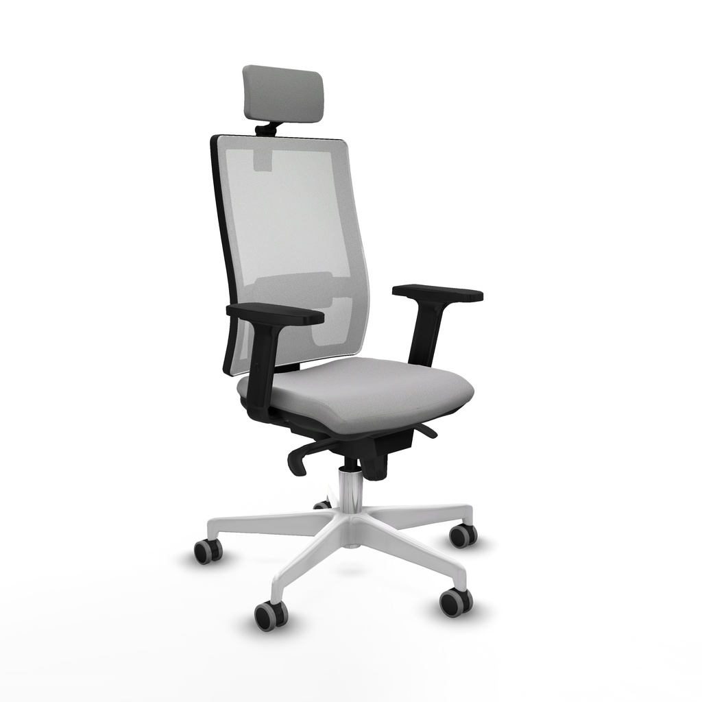 Horna sincro malla blanca bali gris claro brazos 2D base blanca cabecero 2D ruedas 65mm engomadas