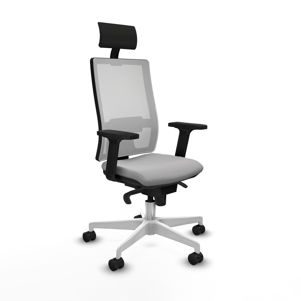 Horna sincro malla blanca bali gris claro brazos 2D base blanca cabecero fijo ruedas 65mm nailon