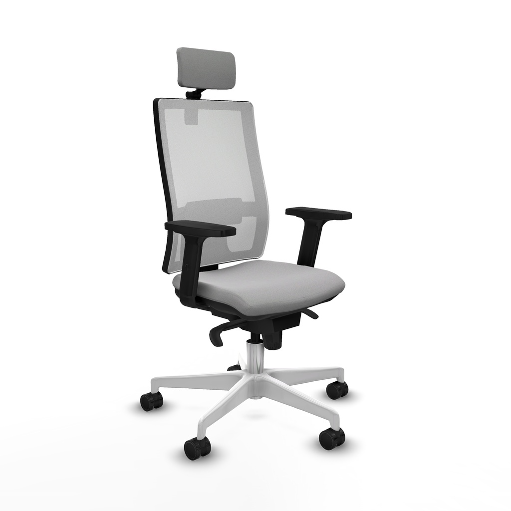 Horna sincro malla blanca bali gris claro brazos 2D base blanca cabecero 2D ruedas 65mm nailon