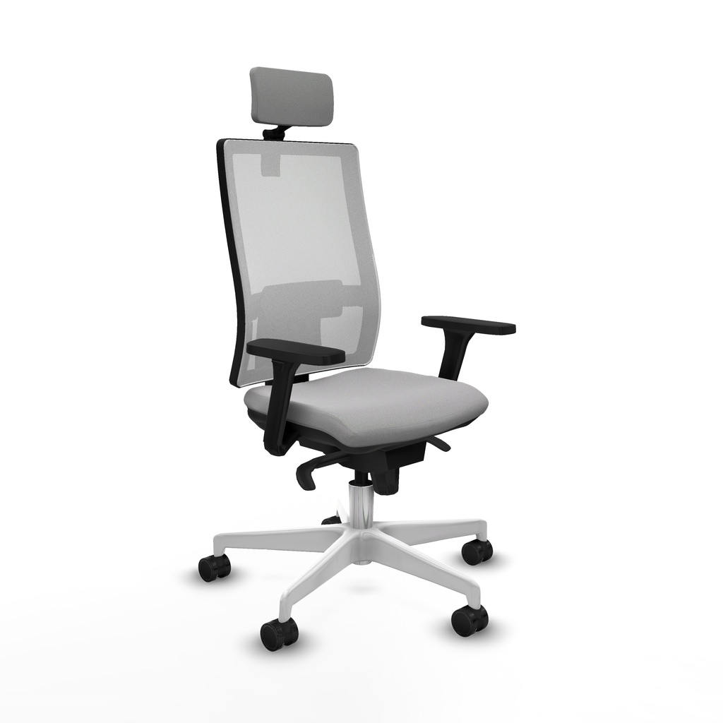 Horna sincro malla blanca bali gris claro brazos 3D base blanca cabecero 2D ruedas 65mm nailon