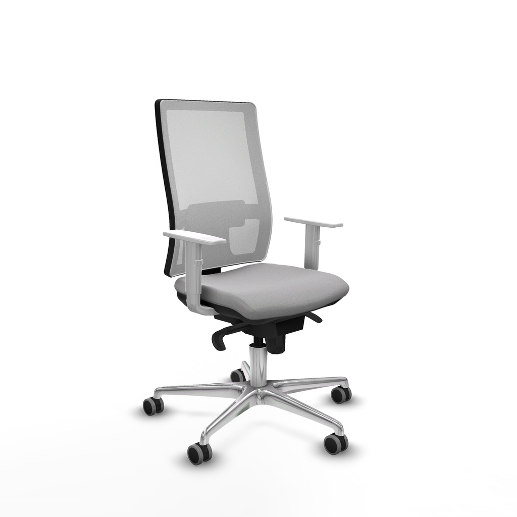 Horna sincro malla blanca bali gris claro brazos blancos base aluminio  ruedas 65mm engomadas