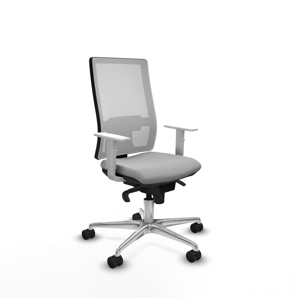 Horna sincro malla blanca bali gris claro brazos blancos base aluminio  ruedas 65mm nailon