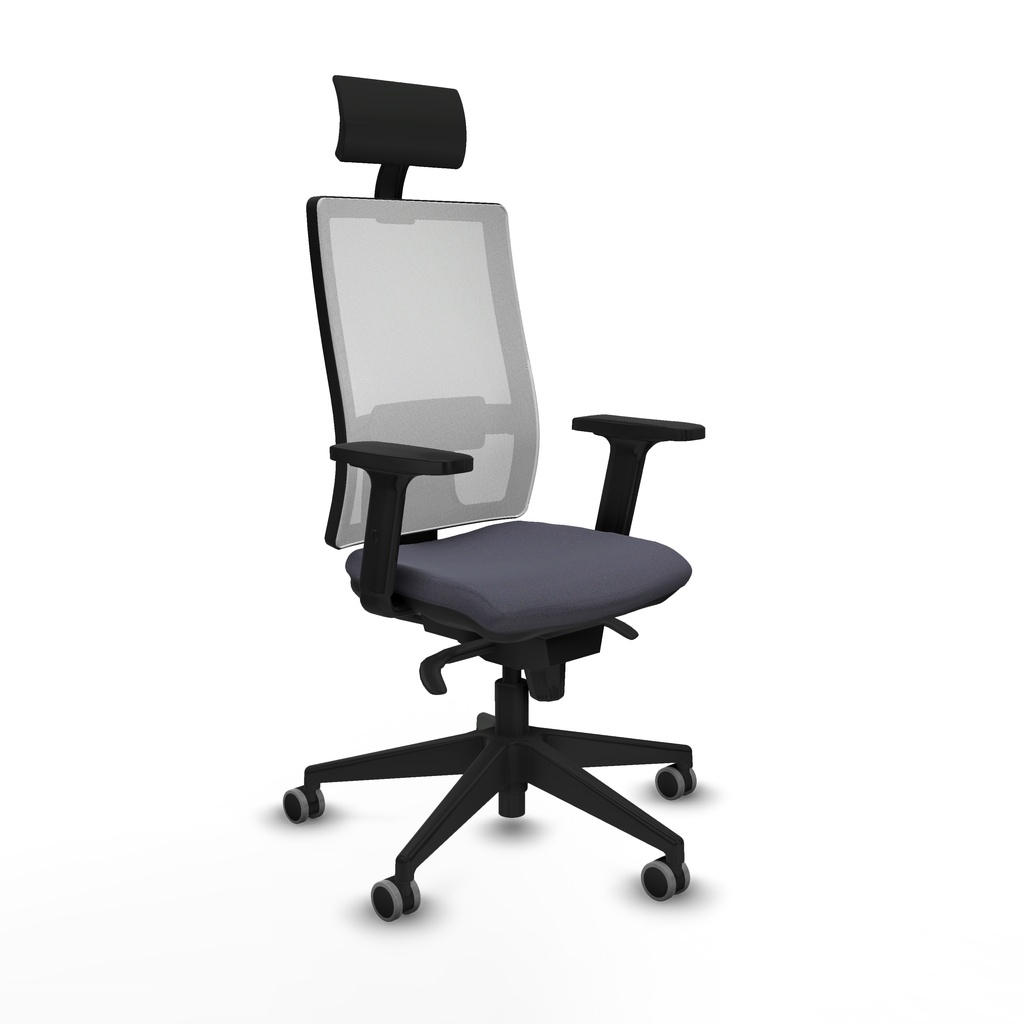 Horna sincro malla blanca bali gris oscuro brazos 2D base piramidal cabecero fijo ruedas 65mm engomadas