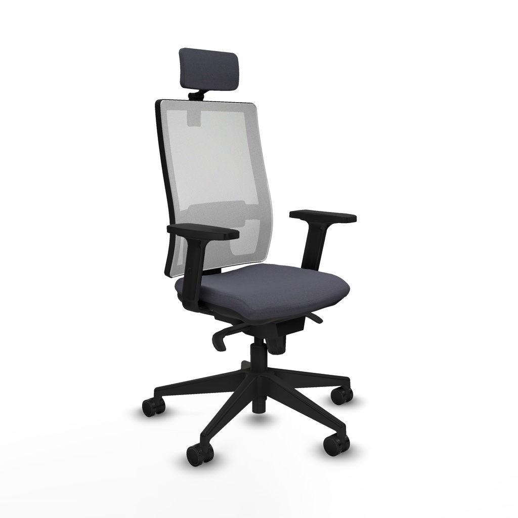 Horna sincro malla blanca bali gris oscuro brazos 2D base piramidal cabecero 2D ruedas 65mm nailon