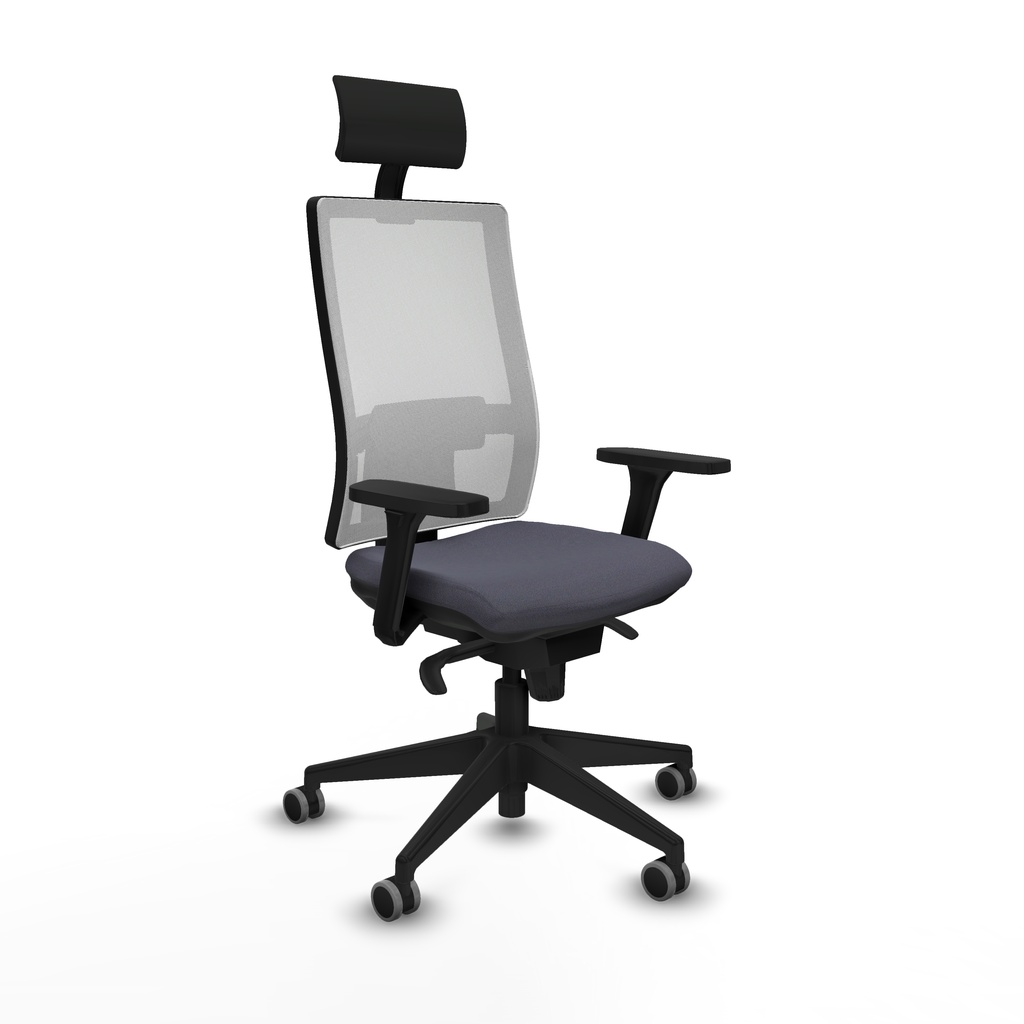 Horna sincro malla blanca bali gris oscuro brazos 3D base piramidal cabecero fijo ruedas 65mm engomadas
