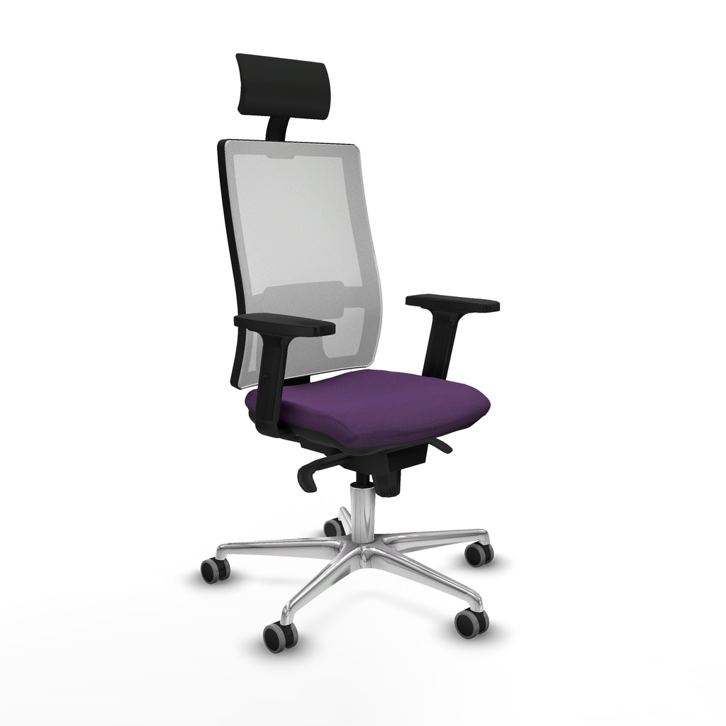 Horna sincro malla blanca bali morado brazos 2D base aluminio cabecero fijo ruedas 65mm engomadas