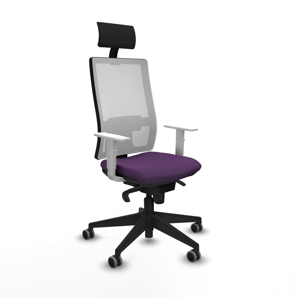 Horna sincro malla blanca bali morado brazos blancos base piramidal cabecero fijo ruedas 65mm engomadas