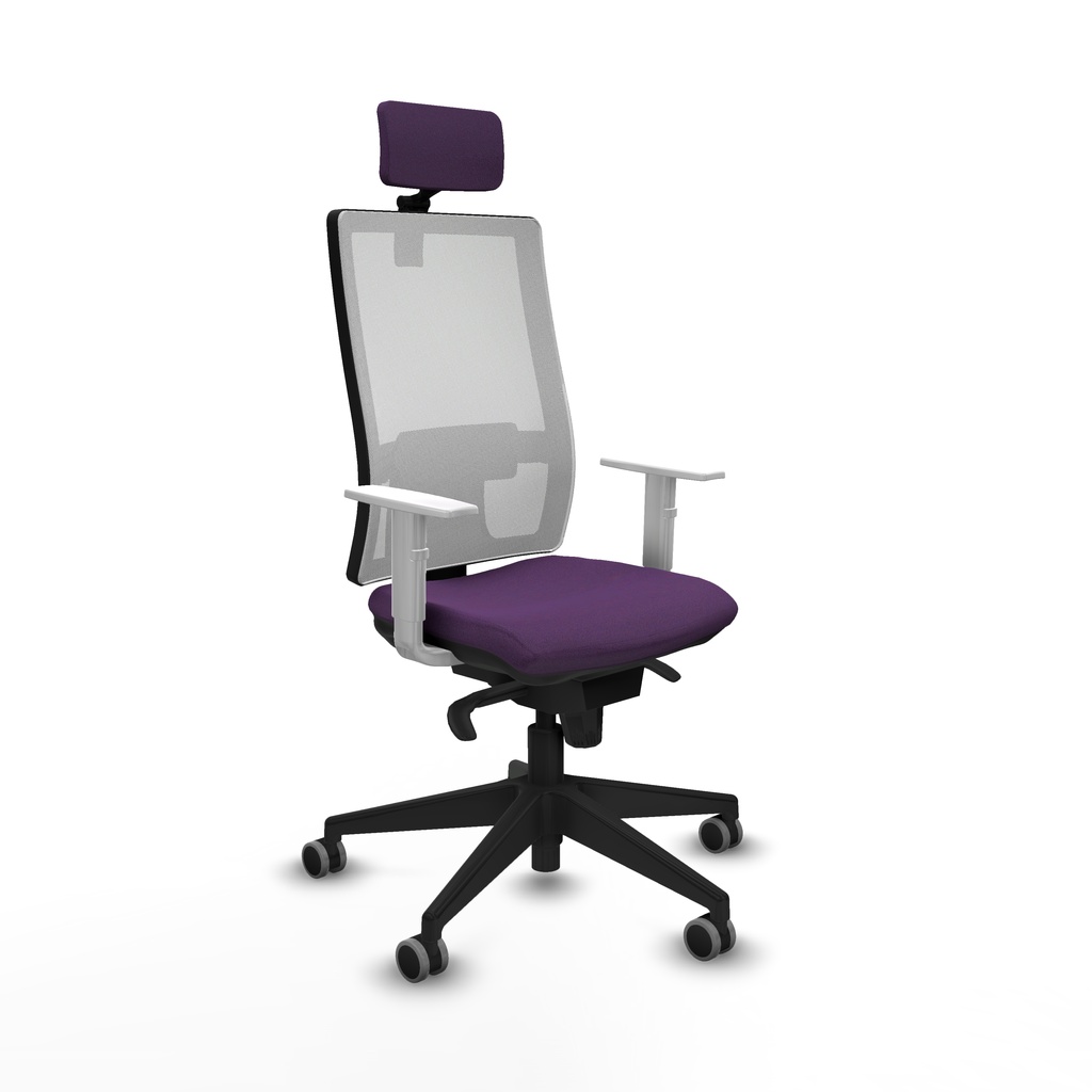 Horna sincro malla blanca bali morado brazos blancos base piramidal cabecero 2D ruedas 65mm engomadas