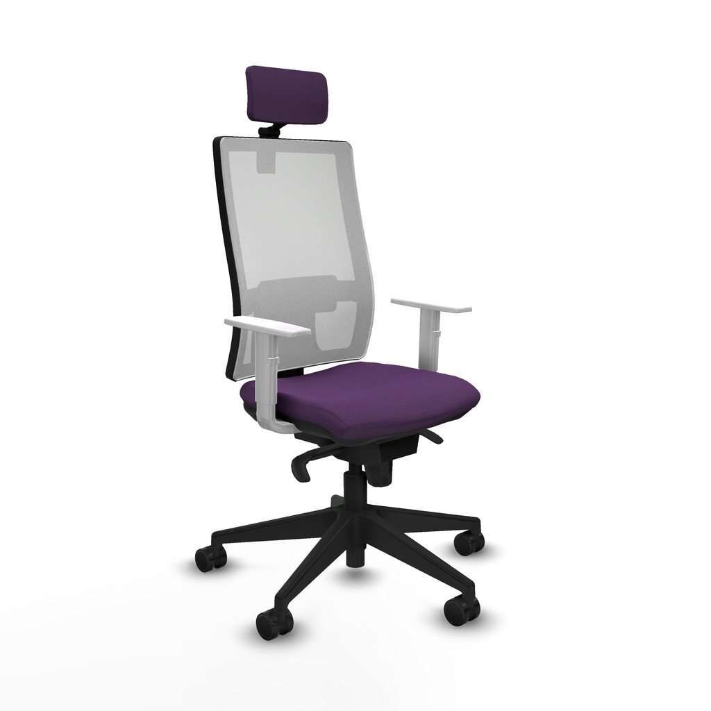 Horna sincro malla blanca bali morado brazos blancos base piramidal cabecero 2D ruedas 65mm nailon