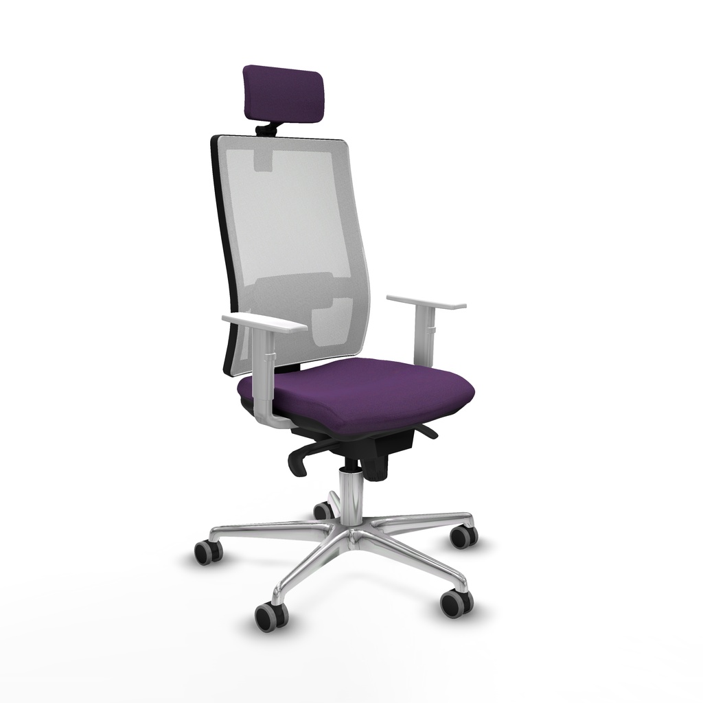 Horna sincro malla blanca bali morado brazos blancos base aluminio cabecero 2D ruedas 65mm engomadas