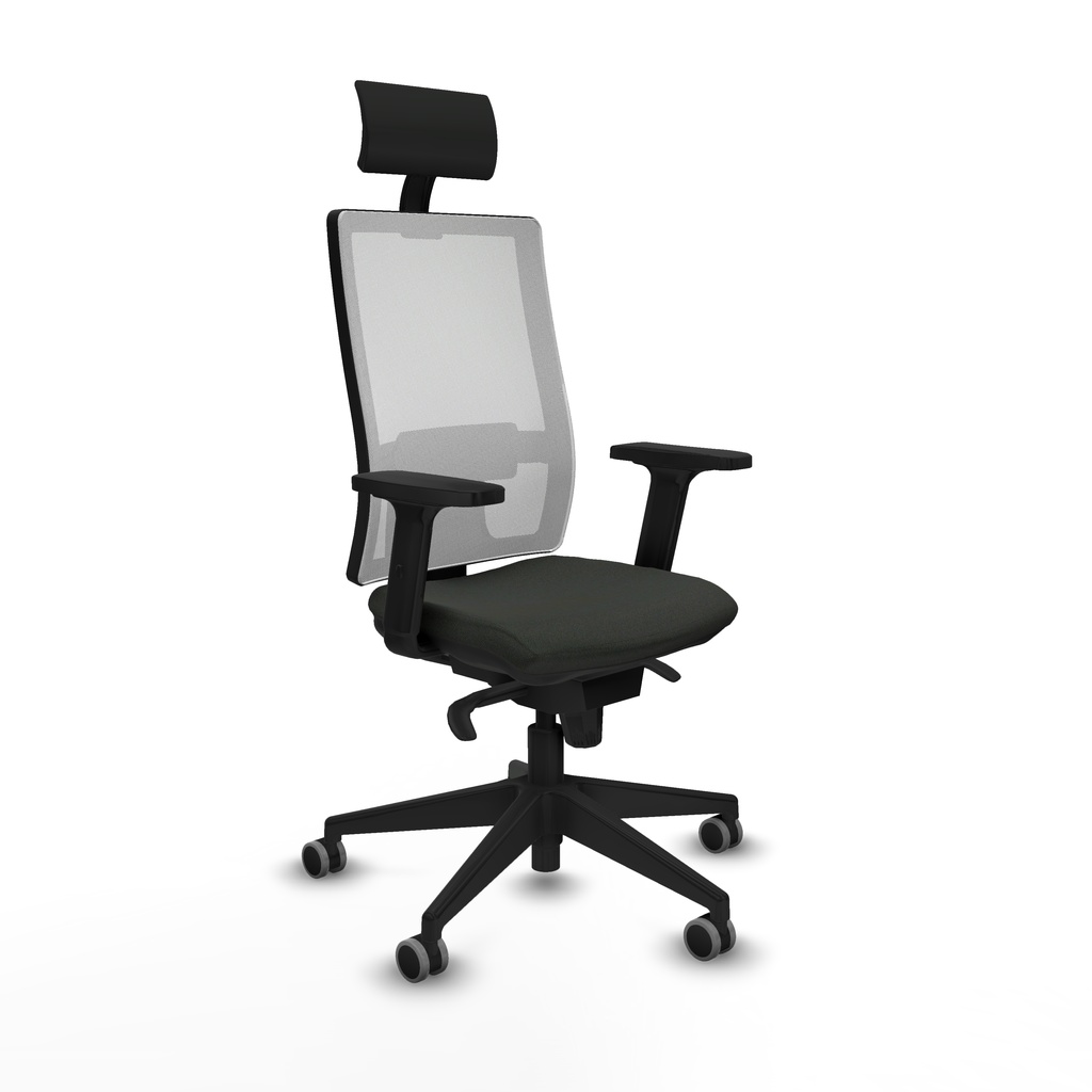 Horna sincro malla blanca bali negro brazos 2D base piramidal cabecero fijo ruedas 65mm engomadas