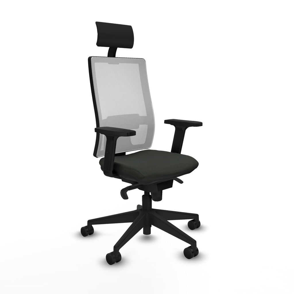 Horna sincro malla blanca bali negro brazos 2D base piramidal cabecero fijo ruedas 65mm nailon