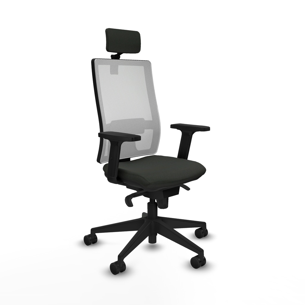 Horna sincro malla blanca bali negro brazos 2D base piramidal cabecero 2D ruedas 65mm nailon