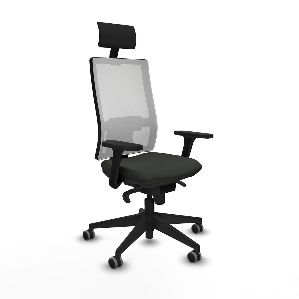 Horna sincro malla blanca bali negro brazos 3D base piramidal cabecero fijo ruedas 65mm engomadas