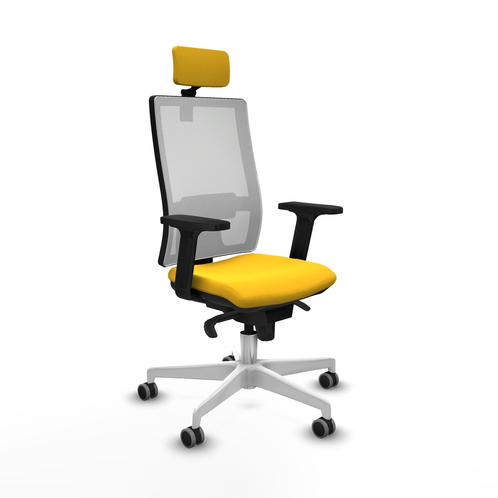Horna sincro malla blanca similpiel amarillo brazos 2D base blanca cabecero 2D ruedas 65mm engomadas