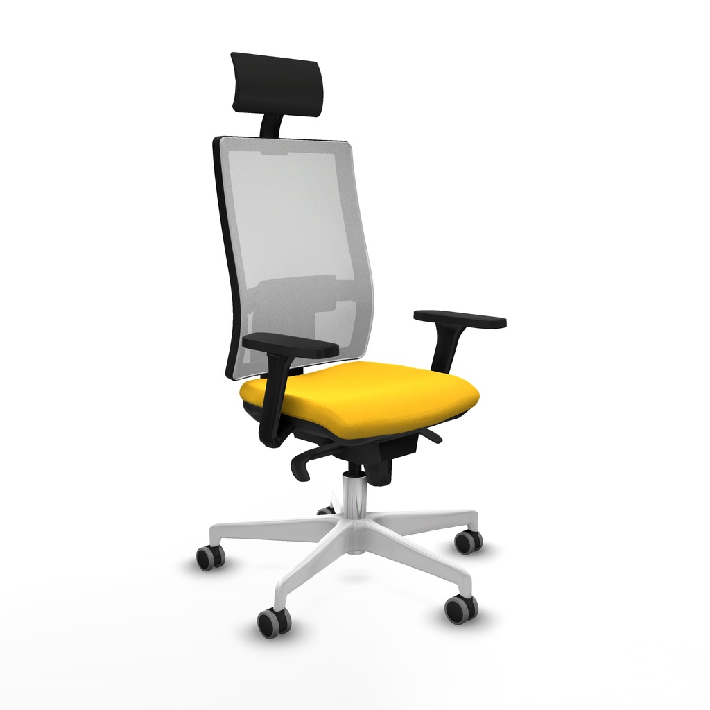 Horna sincro malla blanca similpiel amarillo brazos 3D base blanca cabecero fijo ruedas 65mm engomadas
