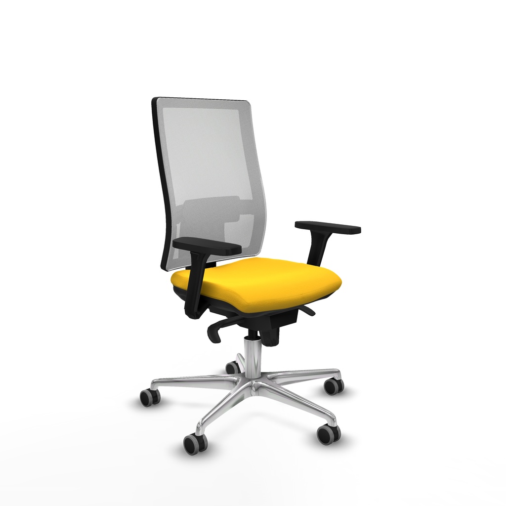 Horna sincro malla blanca similpiel amarillo brazos 3D base aluminio  ruedas 65mm engomadas