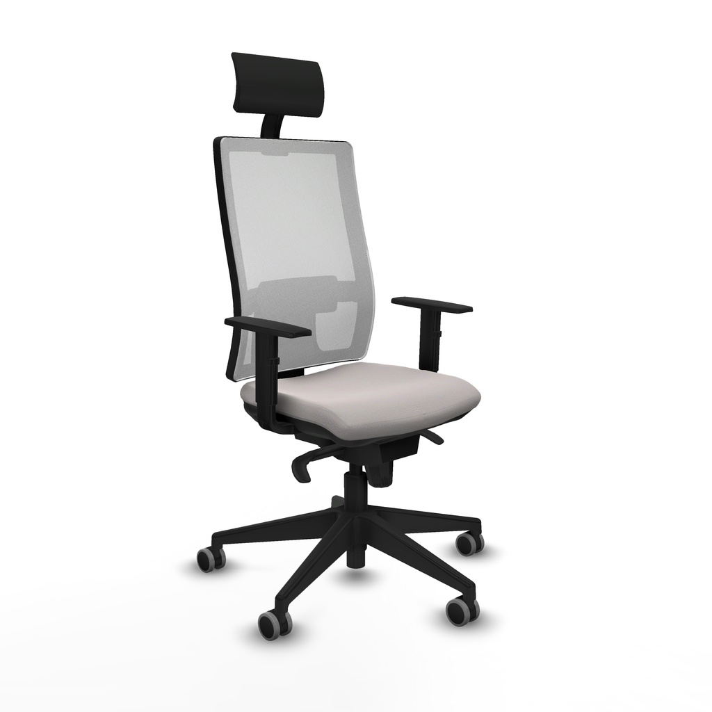 Horna sincro malla blanca similpiel blanco brazos 1D base piramidal cabecero fijo ruedas 65mm engomadas