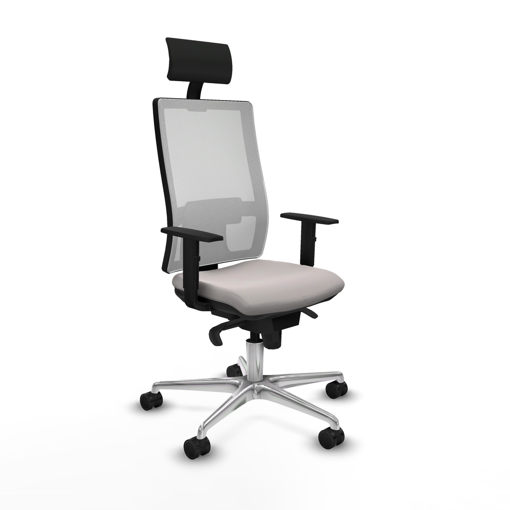 Horna sincro malla blanca similpiel blanco brazos 1D base aluminio cabecero fijo ruedas 65mm nailon