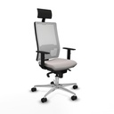 Horna sincro malla blanca similpiel blanco brazos 1D base aluminio cabecero fijo ruedas 65mm nailon