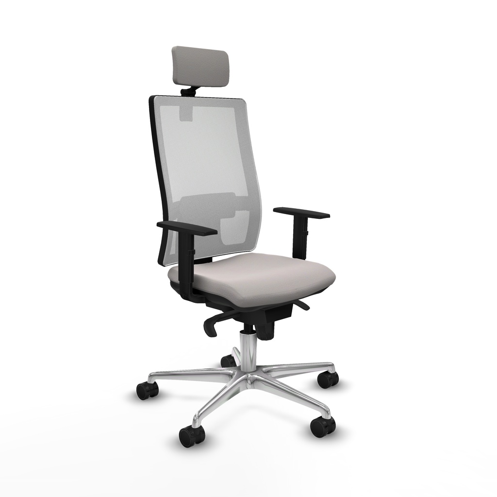 Horna sincro malla blanca similpiel blanco brazos 1D base aluminio cabecero 2D ruedas 65mm nailon