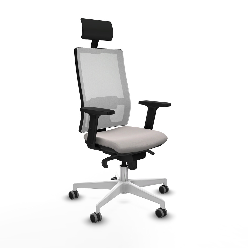 Horna sincro malla blanca similpiel blanco brazos 2D base blanca cabecero fijo ruedas 65mm engomadas