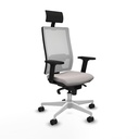 Horna sincro malla blanca similpiel blanco brazos 2D base blanca cabecero fijo ruedas 65mm nailon