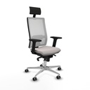 Horna sincro malla blanca similpiel blanco brazos 2D base aluminio cabecero fijo ruedas 65mm engomadas