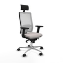 Horna sincro malla blanca similpiel blanco brazos 2D base aluminio cabecero fijo ruedas 65mm nailon