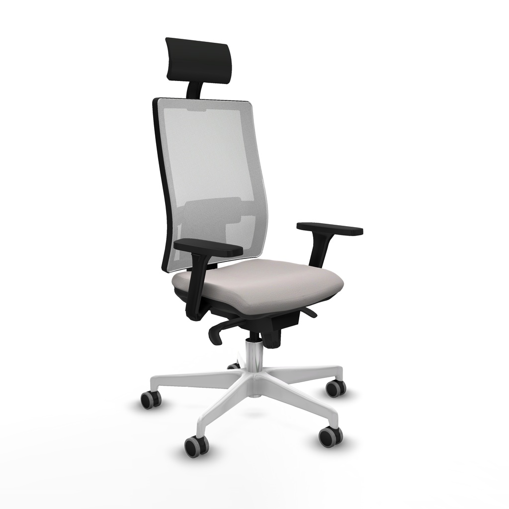 Horna sincro malla blanca similpiel blanco brazos 3D base blanca cabecero fijo ruedas 65mm engomadas