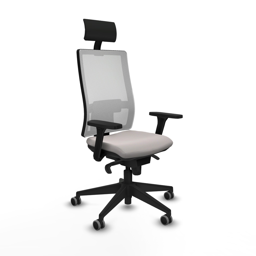 Horna sincro malla blanca similpiel blanco brazos 3D base piramidal cabecero fijo ruedas 65mm engomadas