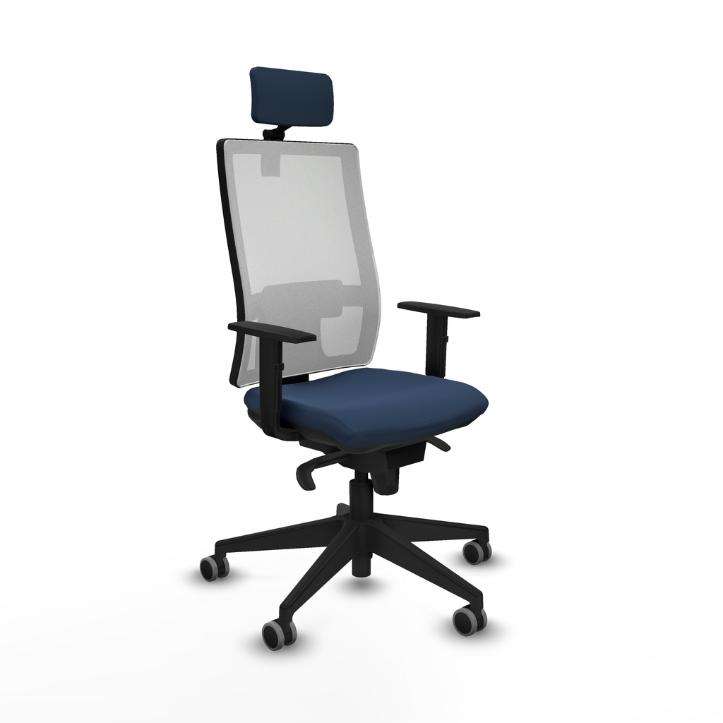 Horna sincro malla blanca similpiel azul marino brazos 1D base piramidal cabecero 2D ruedas 65mm engomadas