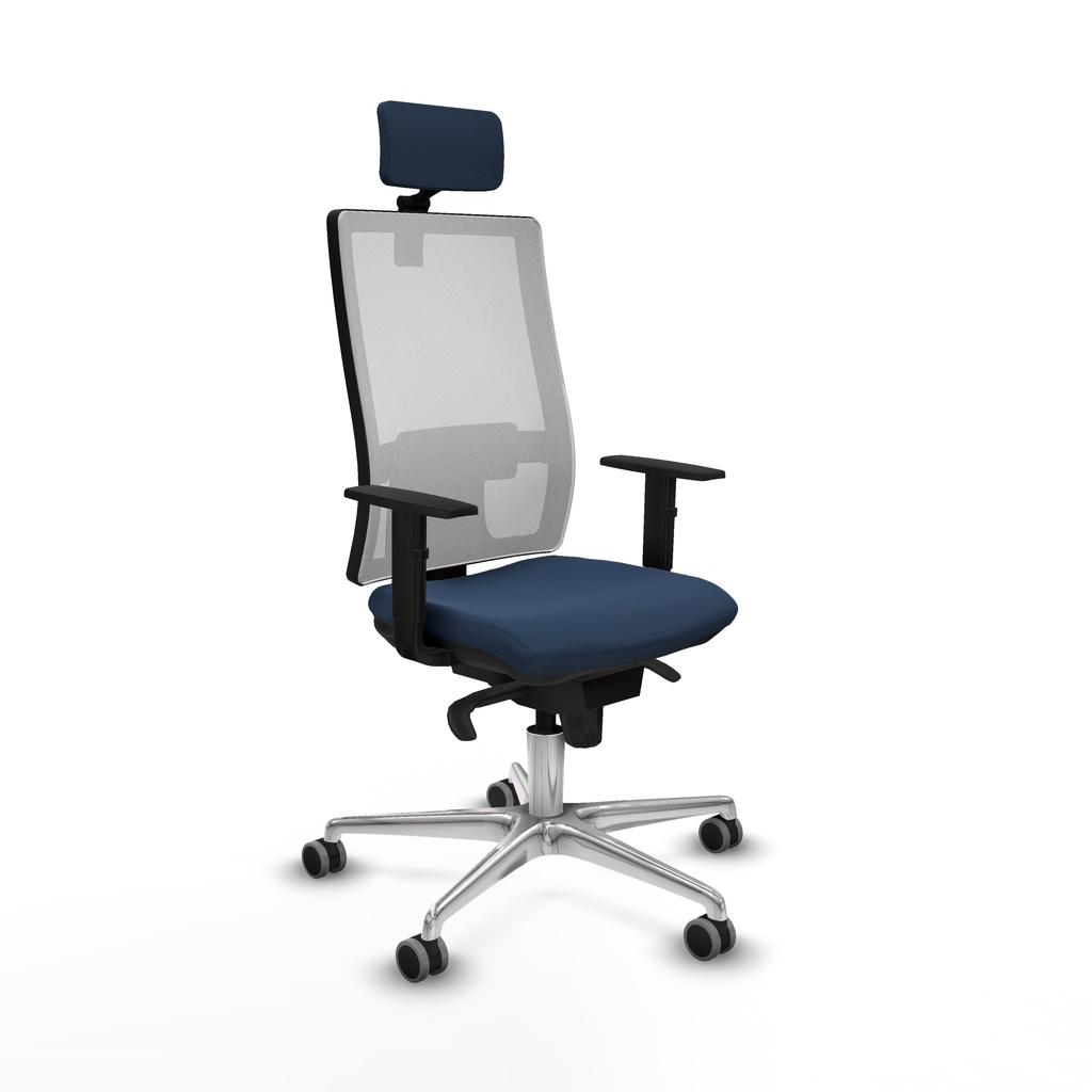 Horna sincro malla blanca similpiel azul marino brazos 1D base aluminio cabecero 2D ruedas 65mm engomadas