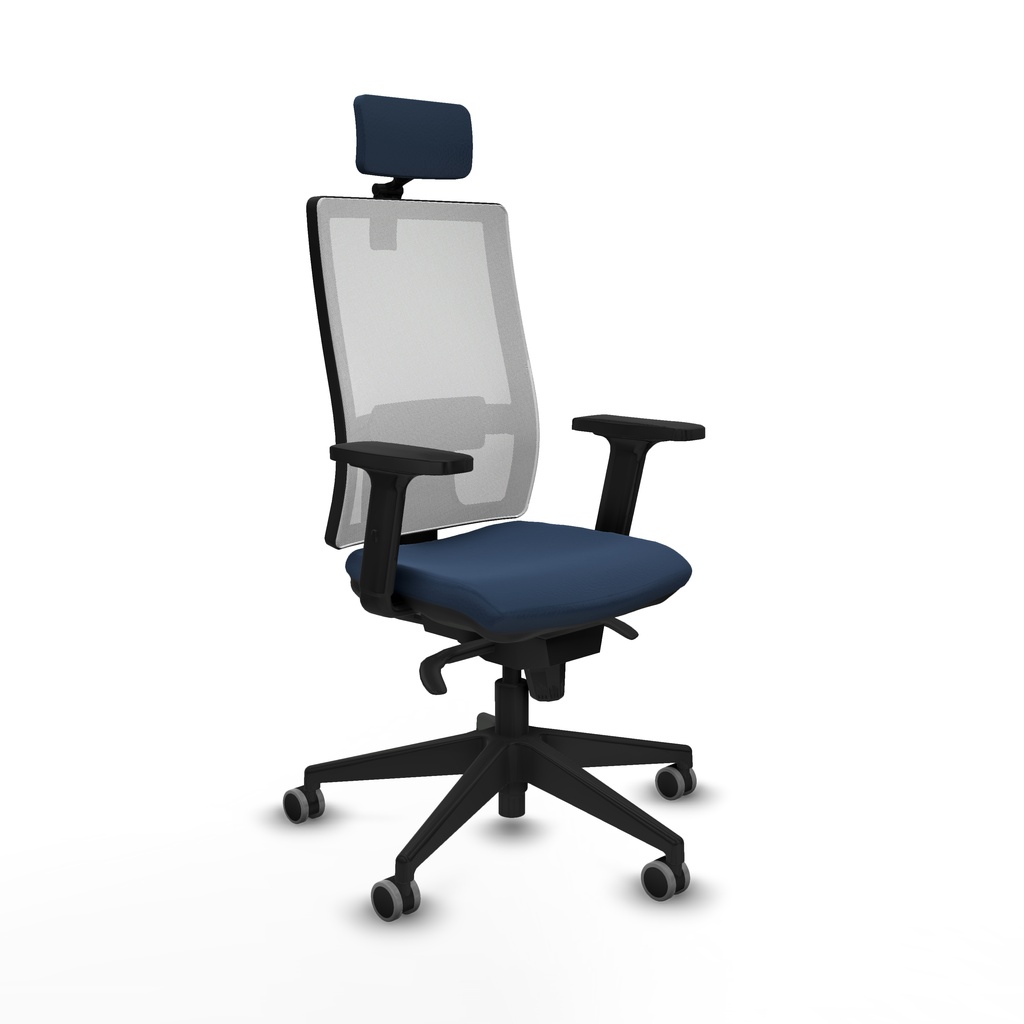 Horna sincro malla blanca similpiel azul marino brazos 2D base piramidal cabecero 2D ruedas 65mm engomadas