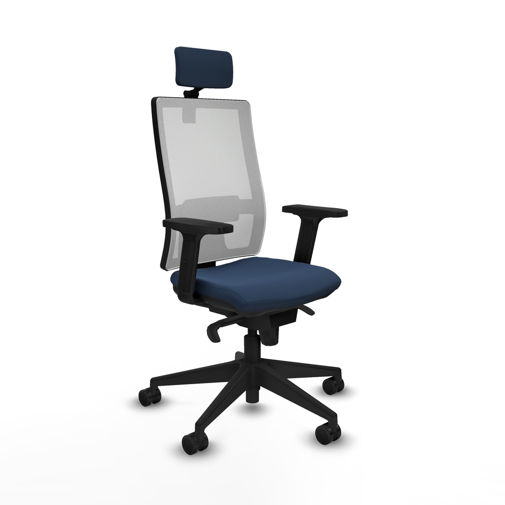 Horna sincro malla blanca similpiel azul marino brazos 2D base piramidal cabecero 2D ruedas 65mm nailon