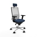 Horna sincro malla blanca similpiel azul marino brazos 2D base aluminio cabecero 2D ruedas 65mm nailon