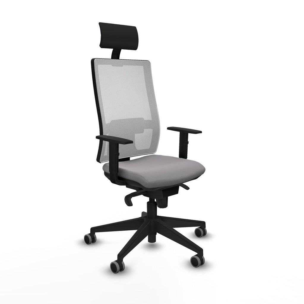 Horna sincro malla blanca similpiel gris brazos 1D base piramidal cabecero fijo ruedas 65mm engomadas