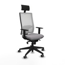 Horna sincro malla blanca similpiel gris brazos 1D base piramidal cabecero fijo ruedas 65mm engomadas