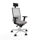 Horna sincro malla blanca similpiel gris brazos 2D base blanca cabecero fijo ruedas 65mm nailon