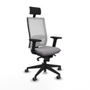 Horna sincro malla blanca similpiel gris brazos 2D base piramidal cabecero fijo ruedas 65mm engomadas