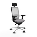 Horna sincro malla blanca similpiel gris brazos 2D base aluminio cabecero fijo ruedas 65mm engomadas