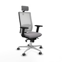 Horna sincro malla blanca similpiel gris brazos 2D base aluminio cabecero 2D ruedas 65mm engomadas